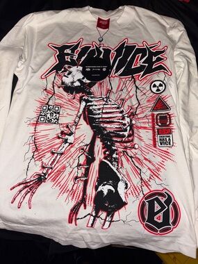 Men's Graphic Tee - White with Black & Red Skeleton Design